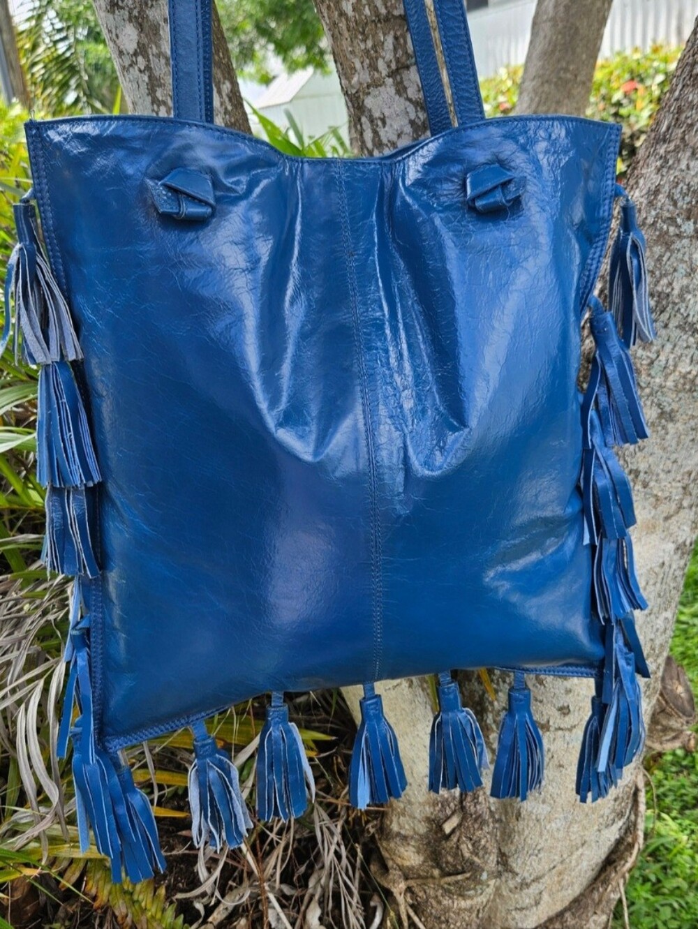 Latico Blue Leather Handbag, LATICO HANDBAG, Latico Tassel Bag